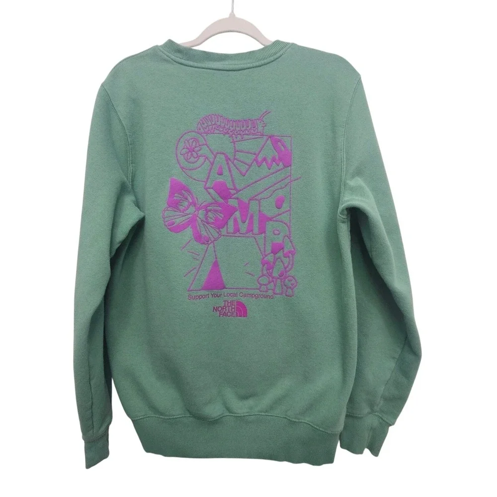 The North Face Sweatshirt Mens Small Green Mushroom Camp Graphic Pullover Fleece
